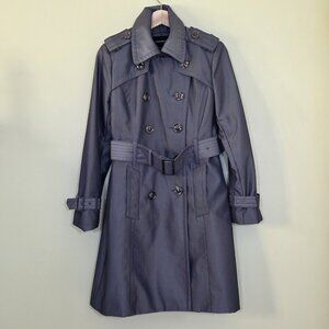 London Fog Trench Coat Womens PS Gray Metallic Pockets Belt Buttons Detach Liner